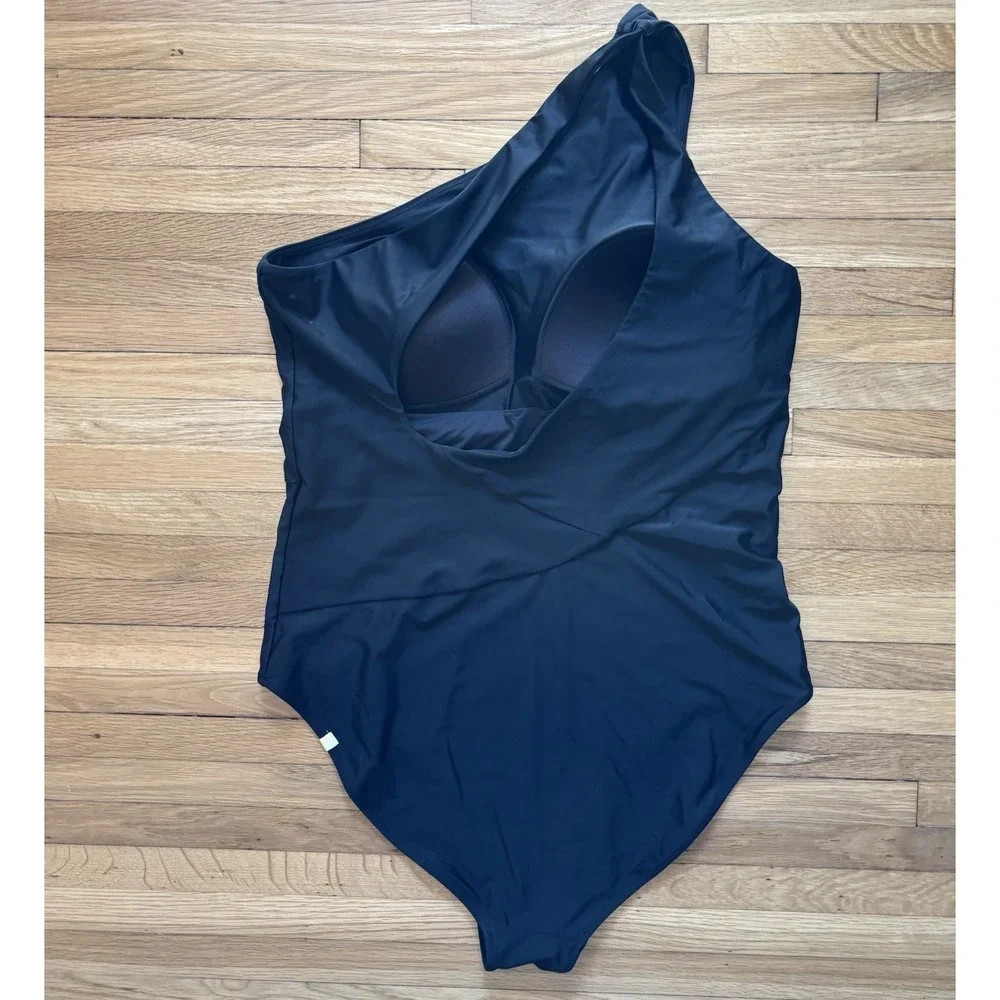 Summersalt Ruched Sidestroke‎ One Piece Swimsuit Womens 16 Black Minimizing Chic